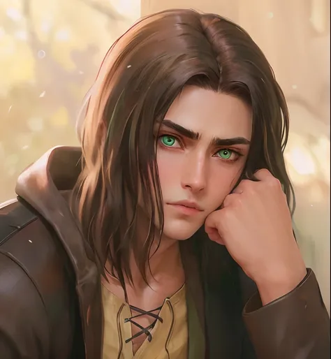 Hyperrealistic version of  Eren Jaeger, green eyes, hyperdetailled, hyperrealistic