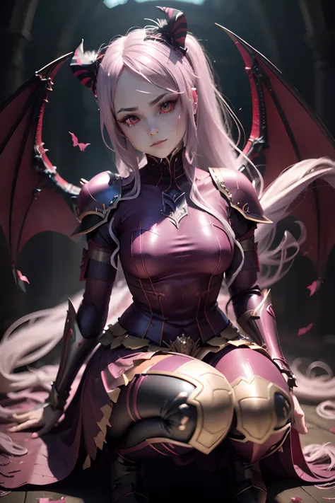 evil anime valkyrie with spear and wings in blood red valkyrie armor, die in der luft fliegt, bats, blutrote augen, blutmond im ...