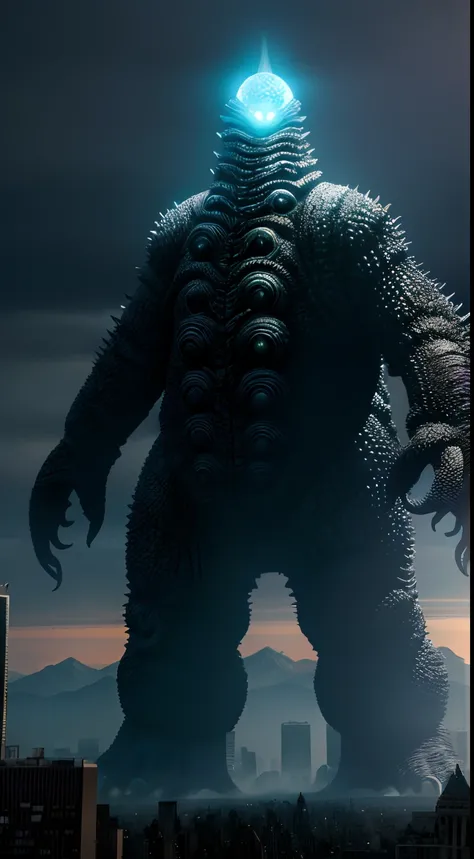 bizarre alien creature, giant kaiju creepie monster, surrealism, looming creature with a strong power, kaiju destroying new york, kaiju cephalopod monster, nanotech demonic monster horror, scary giant monster, bizarre alien creature, giant kaiju monster de...