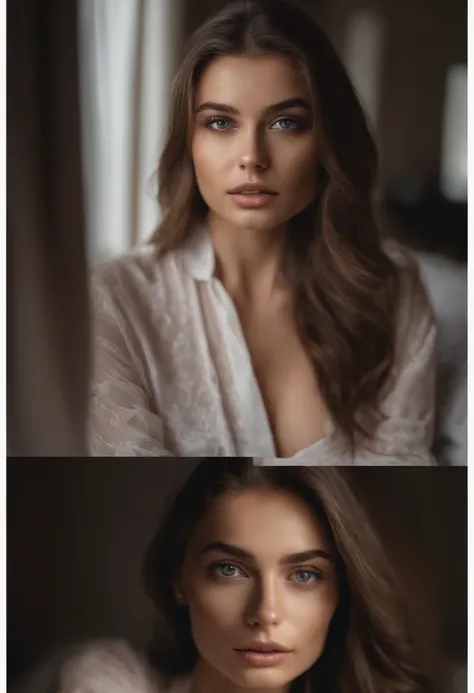 Arafed woman completely , fille sexy aux yeux bruns, ultra realist, Meticulously detailed, Portrait Sophie Mudd, cheveux bruns et grands yeux, selfie of a young woman, Dubai Eyes, Violet Myers, sans maquillage, maquillage naturel, looking straight at camer...