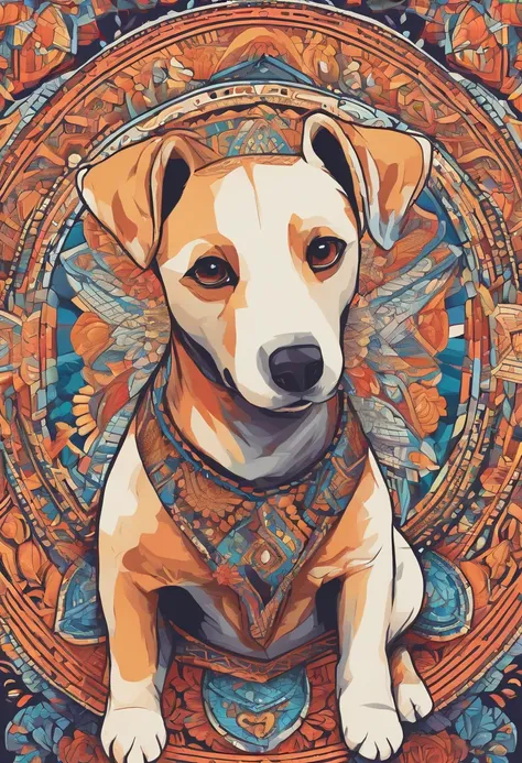 vibrant color drawing of a simple cute dog based mandala