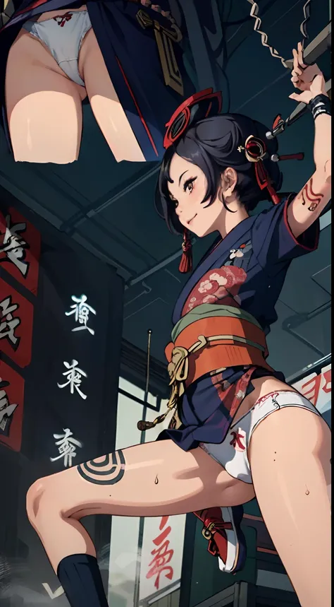 masterpiece, best quality, ultra-detailed, illustration, an extremely delicate and beautiful,high resolution, ultra-detailed,,perfect face,slender perfect body, Tight belly,Toned buttocks,Constricted waist,,(cyber punk:1.5),(Oiran:1.7),(battlefield:1.3),10...