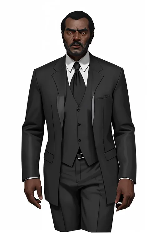 homem de meia idade negro, velho e elegante, vestindo roupas modernas, investigador misterioso, noir, homem triste