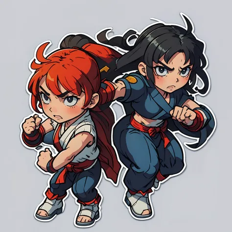 sticker, fighting game character, dynamic action pose, chibi style, street fighter style, clean lines