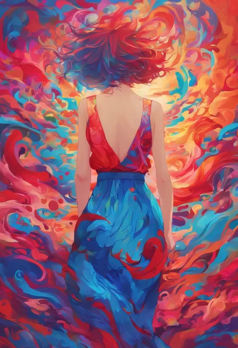 ((top-quality, 8K)), (Realistic), (Face Focus: 1.1), (blue and red: 1.3), Kawaii Girl, short-hair, 
Hair fluttering in the wind, Facing to the side, Look up at your face, Eyes closed, (Sleeveless: 1.1)、Skirt, D Cup Breasts,