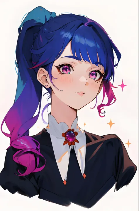 Anime girl with blue hair and purple hair in costume, 2 d anime style, (Masterpiece, Top Quality, Best Quality, official arts, Beauty and Aesthetics: 1.4), (1girl: 1.3), Very detailed, (Colorful: 1.2), Most Detailed, (traditional dress: 1.2), (sparkly skin...