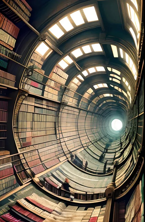 masterpiece, best quality
staring up infite climbing celestial library spiraling towards light, books, spirals, escher, dark souls, bloodborne fantastical, magical library, gradient, fantasy, trending artstation, fractals, ornate, matte painting --ar 1:3 -...