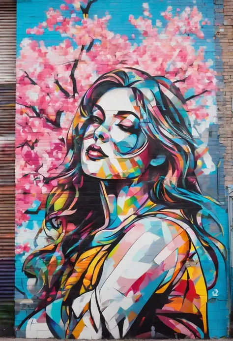 (Cherry blossom ),(Meilleure pose),(Meilleur angle), (Meilleure expression), Eduardo Kobra acolchoamento ,multidimensional geometric wall PORTRAIT, art, Chibi,Yang08K, belle, Coloration,