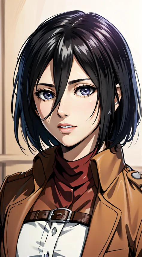 (masterpiece:1.2, best quality), photorealistic, (hyperrealistic:1.2), beautiful, mikasa from aot