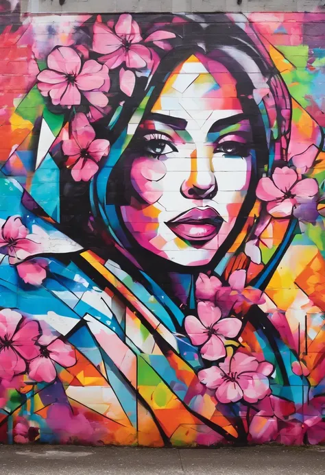 (Cherry blossom ),(Meilleure pose),(Meilleur angle), (Meilleure expression), Eduardo Kobra acolchoamento ,multidimensional geometric wall PORTRAIT, art, Chibi,Yang08K, belle, Coloration,