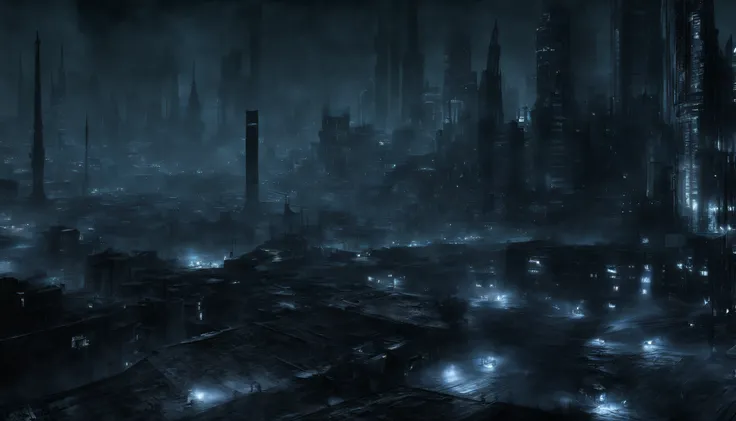 cold cyberpunk city, cold lights, blue lights, city aat night