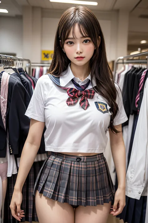 1girl, Amazing face and eyes, (extremely detailed beautiful face), (School uniform, pleated mini skirt:1.5), (Best Quality:1.4), (Ultra-detailed), (Ultra realistic, photo-realistic:1.37), beautiful fair skin, extremely detailed CG unified 8k wallpaper, raw...