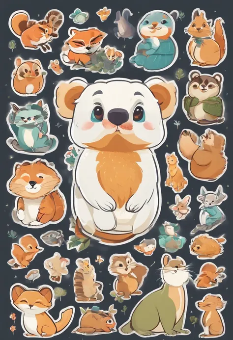 （Cartoon critters），adolable，（Sticker screen），white edges，Distribute to typesetting sets，planar