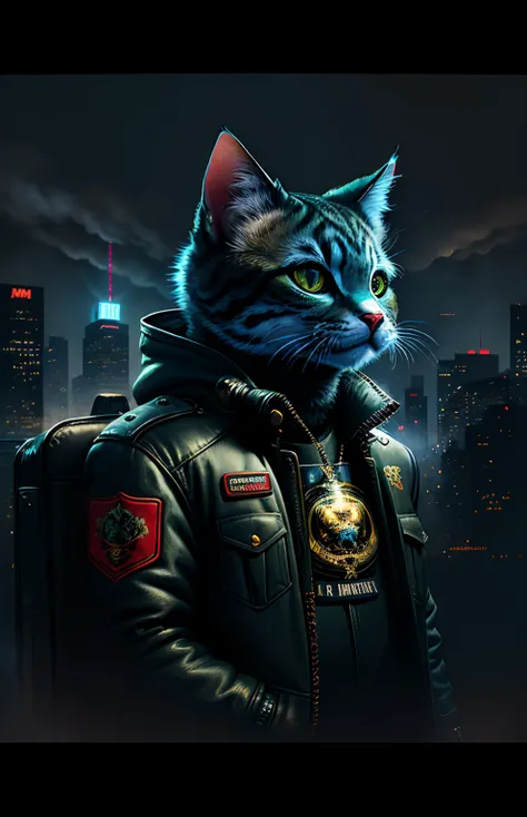 Masterpiece, (ultradadetailed), (Animal anthropomorphism), Gangster theme, Kittens，jaket, Lovely，Ride a motorcycle in dim light，Machine guns，smog，shadowing，Corrupt cityscape，HighestQuali，solofocus，（Thin and light：1.04），full bodyesbian，复杂（high detal：1.1）