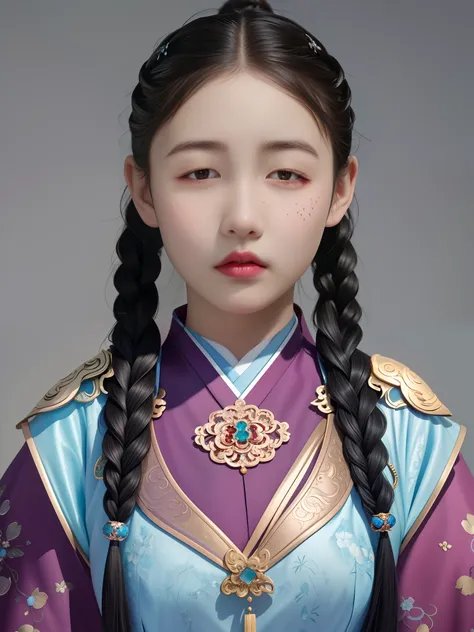 Need,tmasterpiece,A high resolution,1girll,Blushlush,(Seductive smile:0.8),starpupil,Chinese Hanfu,Twist braids,choker necklace,jewelry,beautfully face,little breast，On_Body,Dingdall effect,realisticlying,Shadow room,light edge,Two-tone lighting，（highdetai...