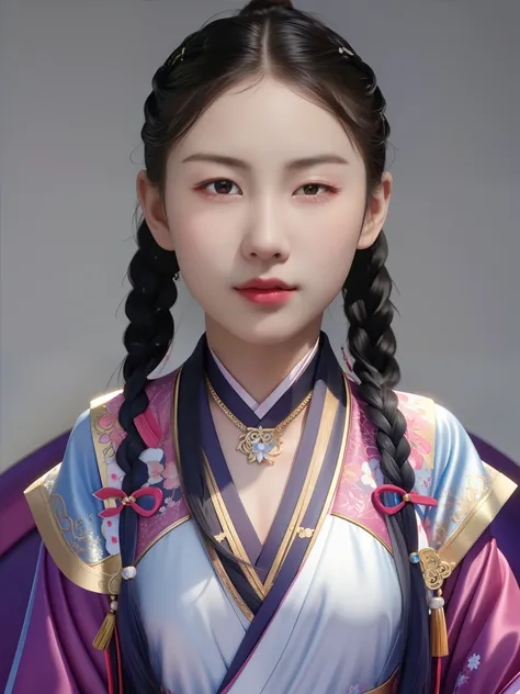 Need,tmasterpiece,A high resolution,1girll,Blushlush,(Seductive smile:0.8),starpupil,Chinese Hanfu,Twist braids,choker necklace,jewelry,beautfully face,little breast，On_Body,Dingdall effect,realisticlying,Shadow room,light edge,Two-tone lighting，（highdetai...