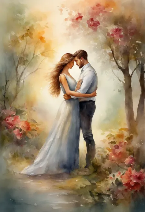 the romance between a young couple immersed in the beauty of nature. Detailed digital art and exquisite painting techniques bring their love story to life. The stunning floral background features a delicate gradient that adds depth and allure