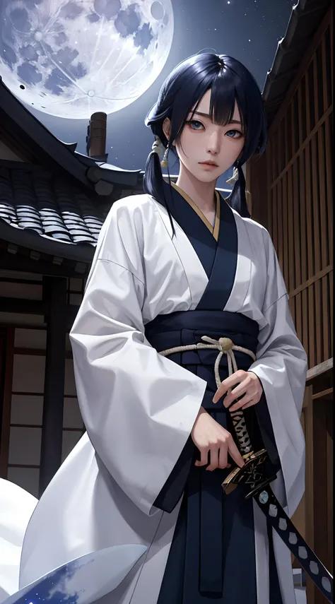 Munechika Mikazuki　Asymmetrical hair
Japanese sword　komono　Blue Hunting Cloth　Eyes of the Moon