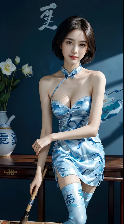 (shoulder-length straight short hair: 1.2),Upper body, （Extremely meticulous CG 8k wallpaper），（Extremely refined and beautiful），（Masterpiece），（best qualtiy:1.0），（Ultra High Resolution:1.0），beautiful light up，Perfect lightning，realistic shaded，[A high resol...