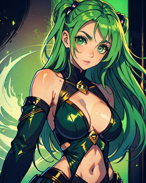 green hair girl, green eyes, masterpiece