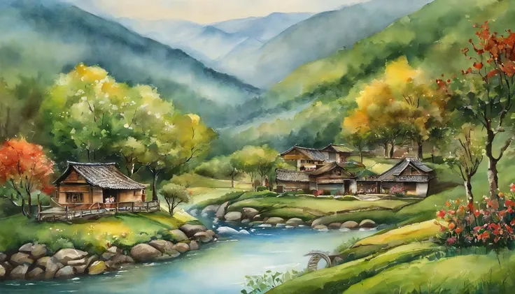 The beauty of the land of Hachigui，Including mountains and rivers、lakes、Natural landscapes such as flowers and trees。Between this green mountain and green water，It is a peaceful and peaceful village，The house is surrounded by mountains and waters，Cooking s...