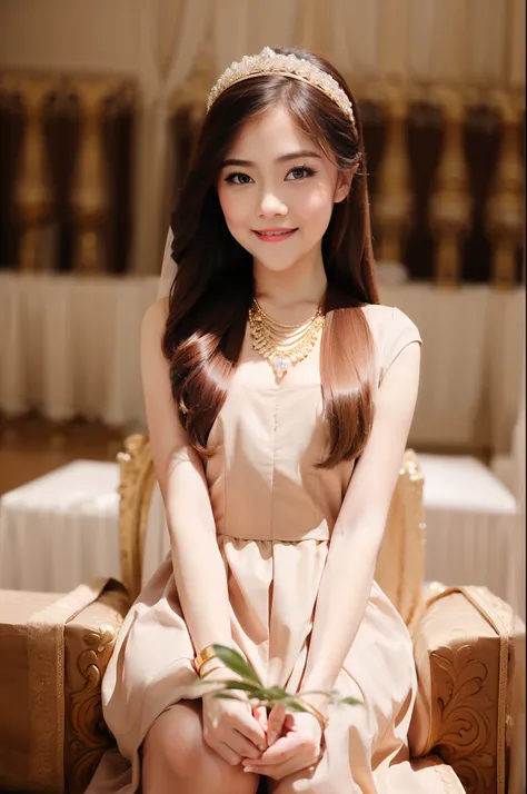 masterpiece,ultra realistic, best quality,goddess,goddess, royal style, gold accessories, royal style mini dress ((spring day )),necklace,, at the wedding event ,NSFW, ((masutepiece, Best Quality)), (nffsw, 8K Wallpaper, High resolution), passionate, littl...