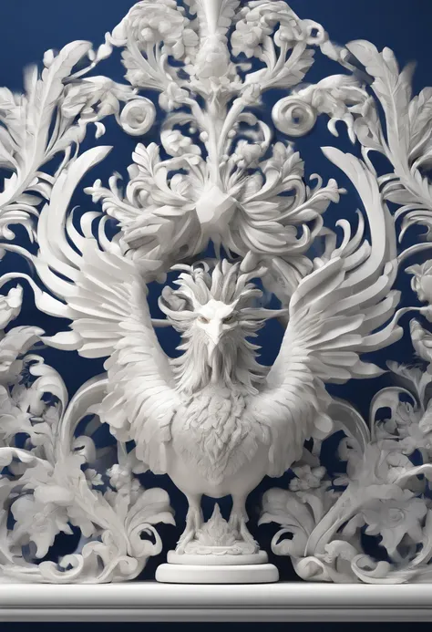 Blue and white porcelain,Phoenix crown made of ceramic，On a table，Three-dimensional relief artwork，Ornaments， high detail,3D， Chiaroscuro, Cinematic lighting, god light, Cinematic lighting, hyper HD, High details, Best quality, A high resolution, Textured ...