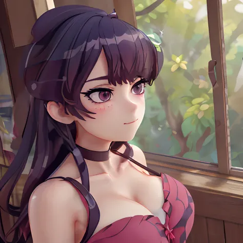 masterpiece, best quality, ultra detailed, art station, 1girl, romanticism, solo, (detailed face), cute face, (slim face))), (sharp jawline), blush:1.2, (heart shaped pupil), (closed mouth:1.3), (seductive smile:1.1), gasp, steam, (big eyes:1.15), panic, f...