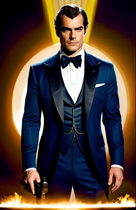 Henry Cavil as Jame Bond , handsome man with a golden gun ,Nolan Cinematic