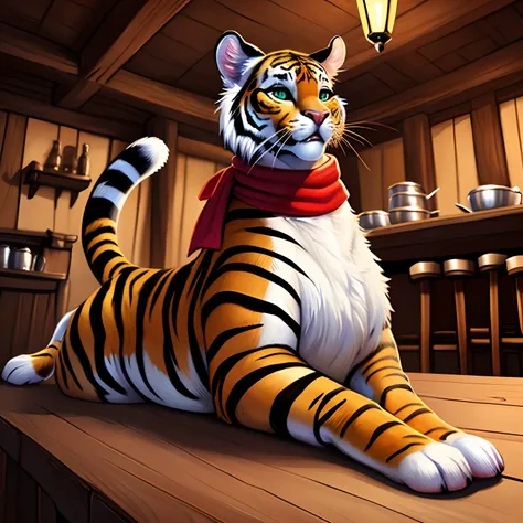 chonker+++, chonky tummy+++, 8k, portrait of a cute \(toyger\) cat sitting on a barrel, breathtaking scenery(((medieval tavern))...