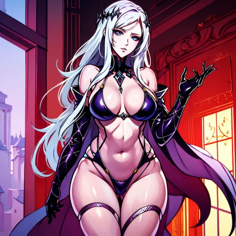 Top anime art- mature women in sexy bikinis，fully body pose，Long hair and white cape，goddes，Full body like，Sexy all over，Extremely sexy，Extremely high detail throughout the body，Super detailed fantasy characters， CGI anime fantasy artwork，Master Anime Char...