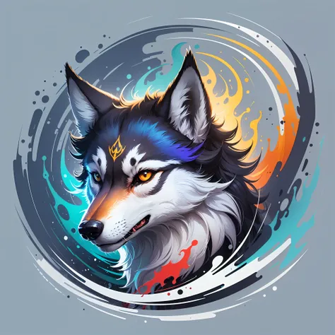 An emblematic logo of a wolf of vibrant colors, water elements, simple design, vector art, minimal --auto --s2