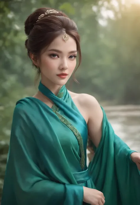 a woman in a blue dress with a long green scarf, beautiful character painting, a beautiful fantasy empress, by Yang J, style of artgerm, artgerm and ruan jia, extremely detailed artgerm, trending artgerm, artgerm. anime illustration, ruan jia and artgerm, ...