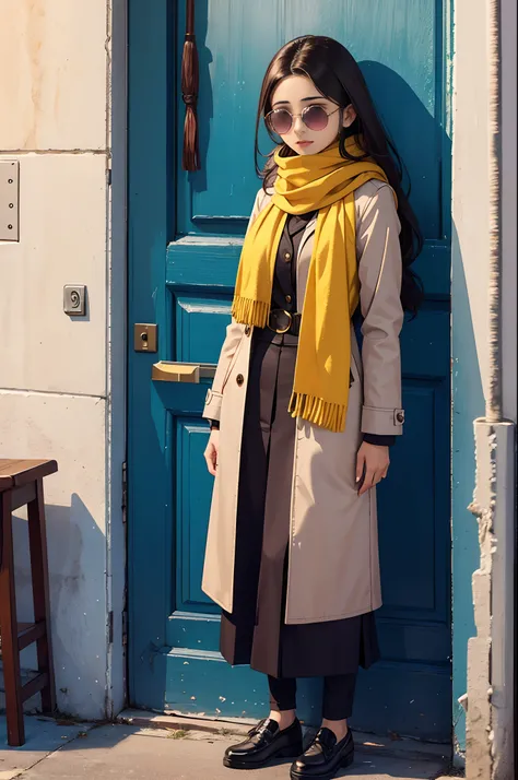 Arafed girl with a scarf and sunglasses standing in front of a coat rack, very beautiful girl, with precise face, Khyzyl Saleem, She is about 1 6 years old, Faridah Malik, with friendly face, Riyahd Cassiem, image of very very very low quality, Cute beauti...