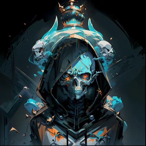 anime character with a crown on his head and a hoodie, king of time reaper, skeleton king, badass anime 8 k, best anime 4k konachan wallpaper, lich, trigger anime artstyle, the king of death, omen from valorant, background artwork, beautiful male god of de...