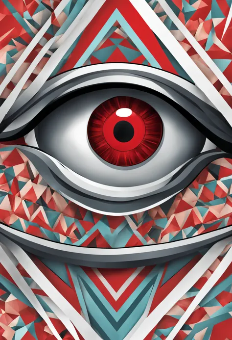 In Sticker style、Geometric pattern background，Red pupil