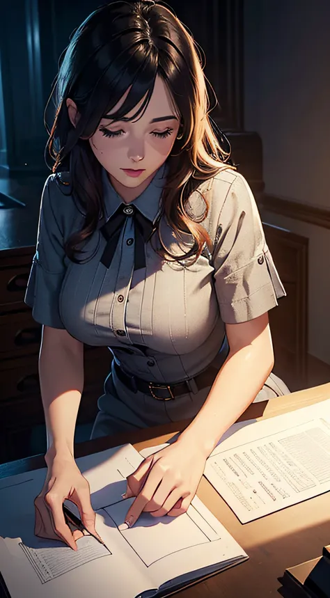 (masterpiece, digital art, digital illustration, 4K, 8K, ultra-detailed, beautiful image, sharp image, photorealistic, soft lighting) 1 secretary working