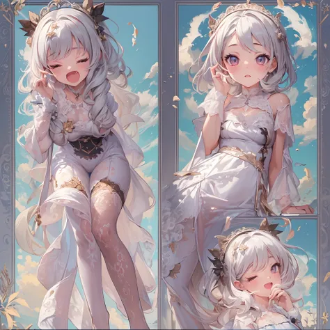 ((Masterpiece, Highest quality)), Detailed face, CharacterDesignSheet， full bodyesbian, Full of details, Multiple poses and expressions, Highly detailed, Depth, Many parts，1girll，Floating in the sky，Cloud Girl，​​clouds，ogle，Extremely beautiful，brightly，Nat...