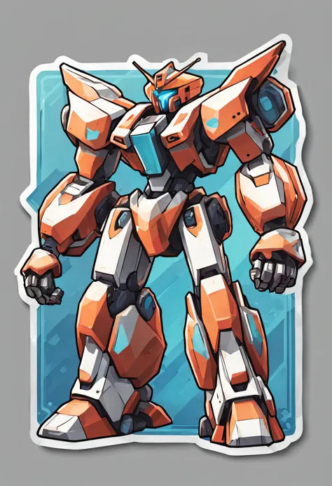 In Sticker style、Geometric pattern background，a sticker，1mecha，simple backgound，