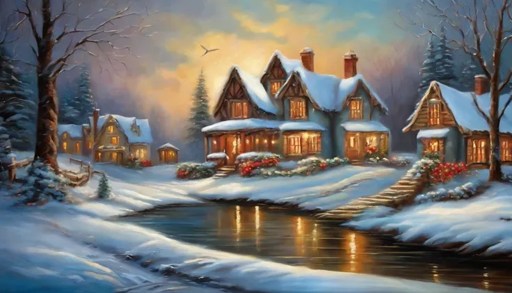 Art Oil Painting, Estilo vintage, Christmas Design.