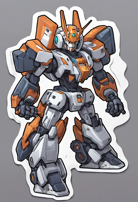 a sticker，1mecha，simple backgound，