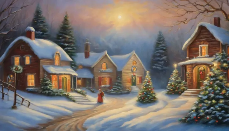 Art Oil Painting, estilo vintage, Christmas Design, en colores pasteles tenues.