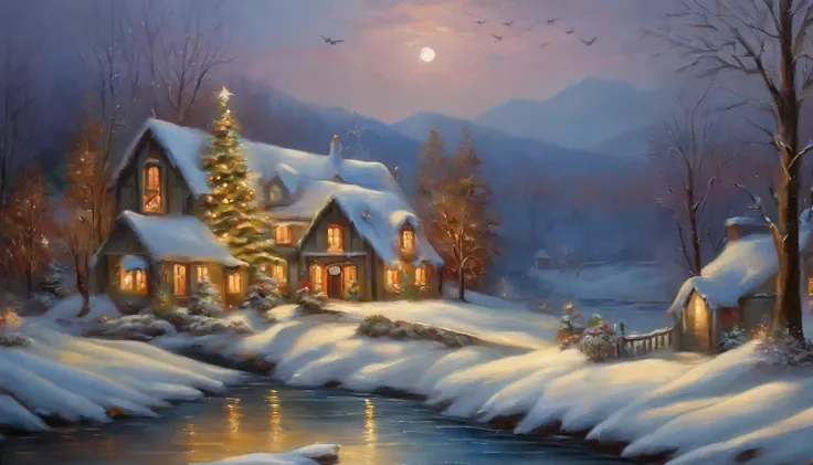 Art Oil Painting, estilo vintage, Christmas Design.