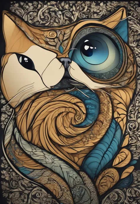 Gato com fones de ouvido na praia, vetor, arte para camiseta, fundo preto, (master part, Qualidade Superior, melhor qualidade, Arte Oficial, Beautiful and Aesthetic:1.2), (1gato com fone de ouvido:1.3), extremamente detalhado,(Arte Fractal:1.1),(colorido:1...