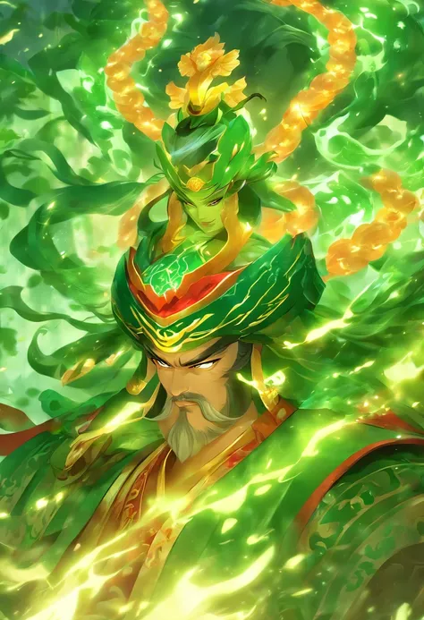 (((Jade Emperor))) best quality, very high resolution, 4K detailed CG, masterpiece, green armor, storm, Shui mo Hua, Chinese tribes, Chinese city, forest, aesthetics, beautiful image, centered on screen, Whole body