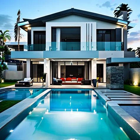 Modern villa with pool of different models with different materials hyper realistic super detailed Dynamic shot master piece scene