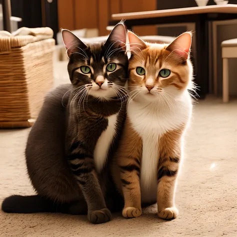 Friendly cats、Cute Cats、Photo of two cats hugging each other 、