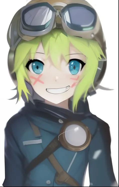 Close up portrait of a person wearing a helmet and goggles, 2 d anime style, made with anime painter studio, [[[[grinning evily]]]], Rin, portrait anime space cadet girl, Rei Hiroe, anime style character, wataru kajika, unknown artstyle, anime moe art styl...