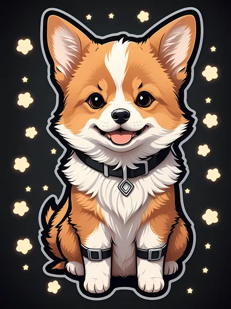 sticker style, anime style, tchibi, 1 corgi, cute corgi avatar, geometric pattern background