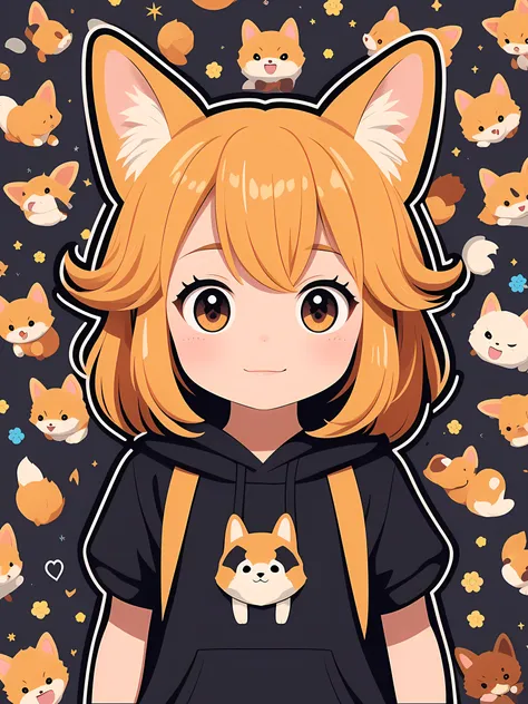 Sticker style, Anime style, tchibi, 1 Corgi, Cute corgi avatar, Geometric pattern background